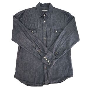 GAP Blue Chambray Cotton Linen Blend Western Shirt Snap button large